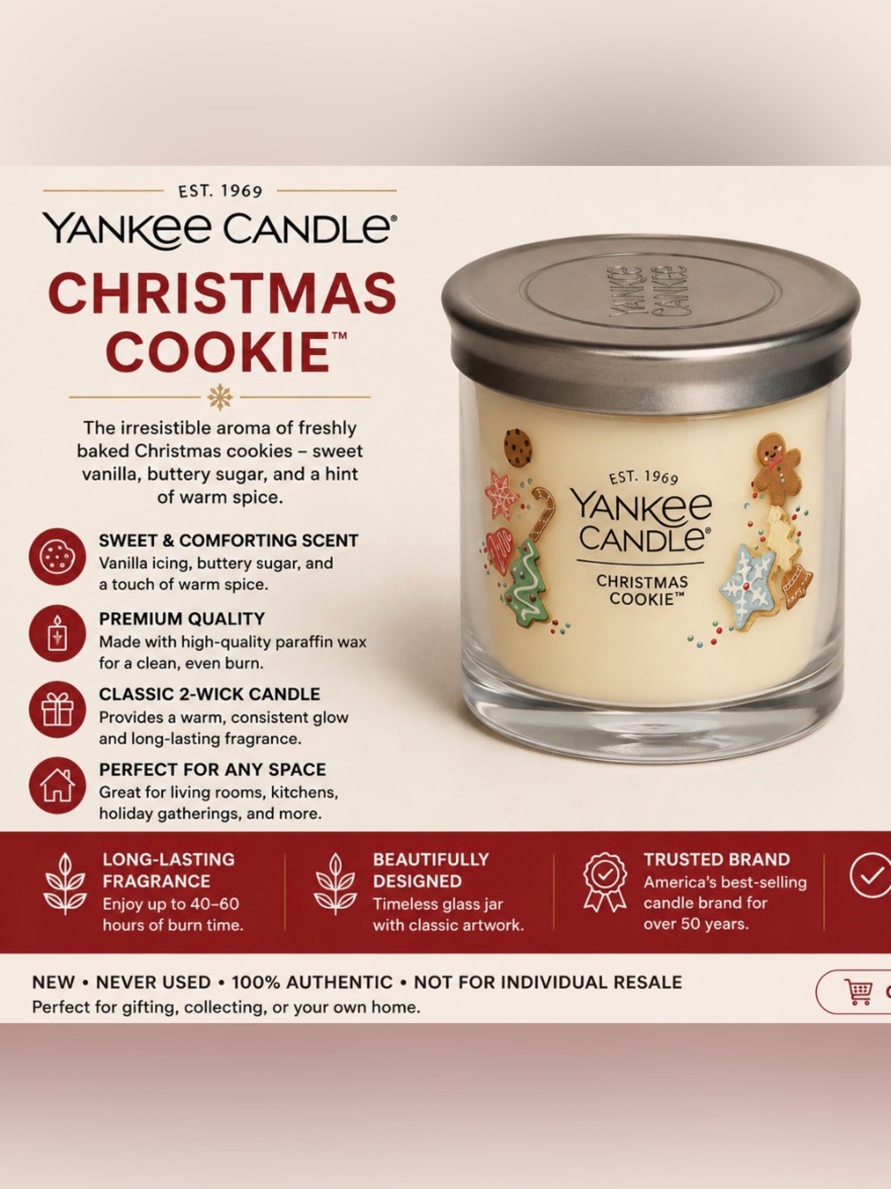 Yankee Candle Christmas Cookie Candle – Cream with Silver Lid